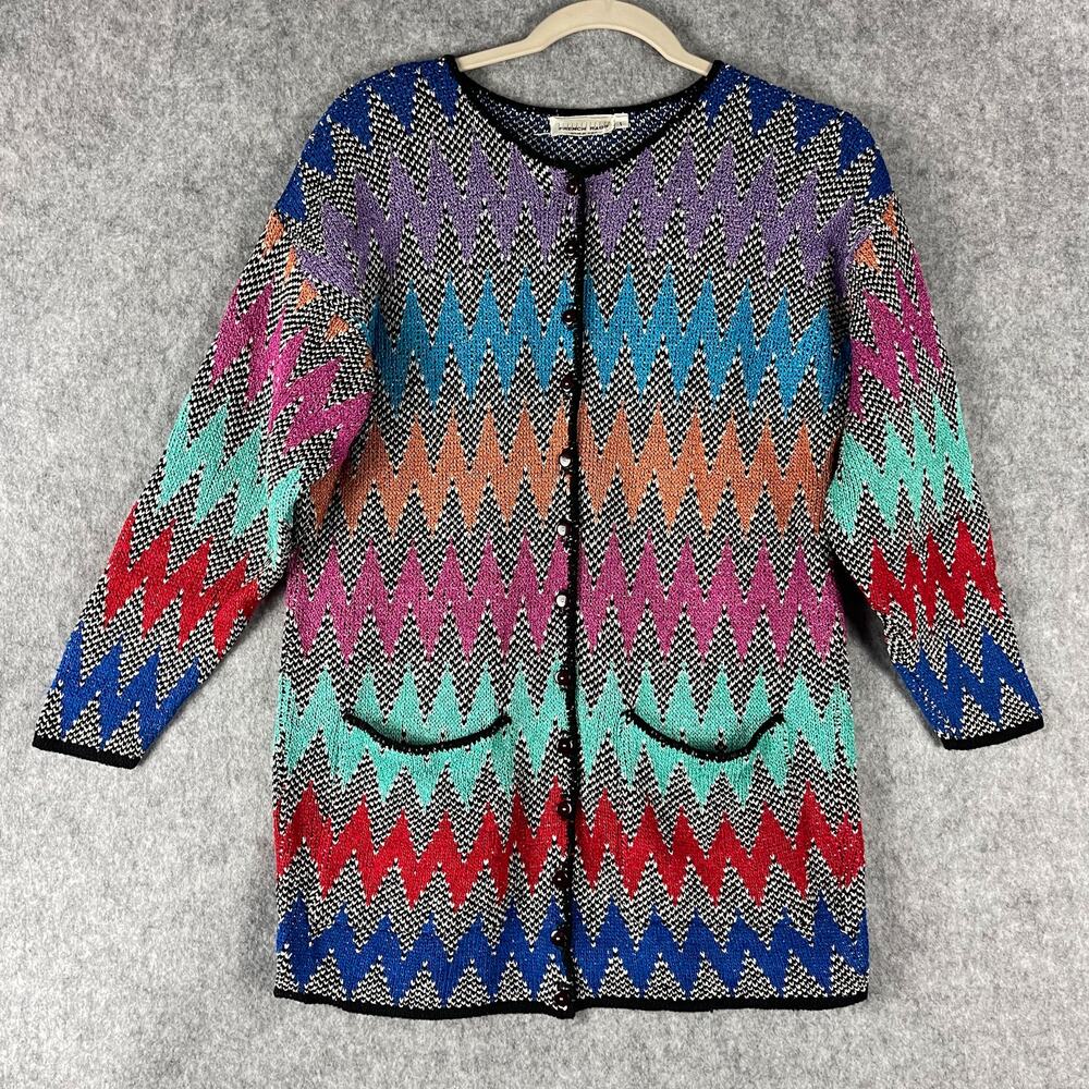VTG French Rags Cardigan Sweater Womens 1‎ Small Chunky Chevron Artsy USA